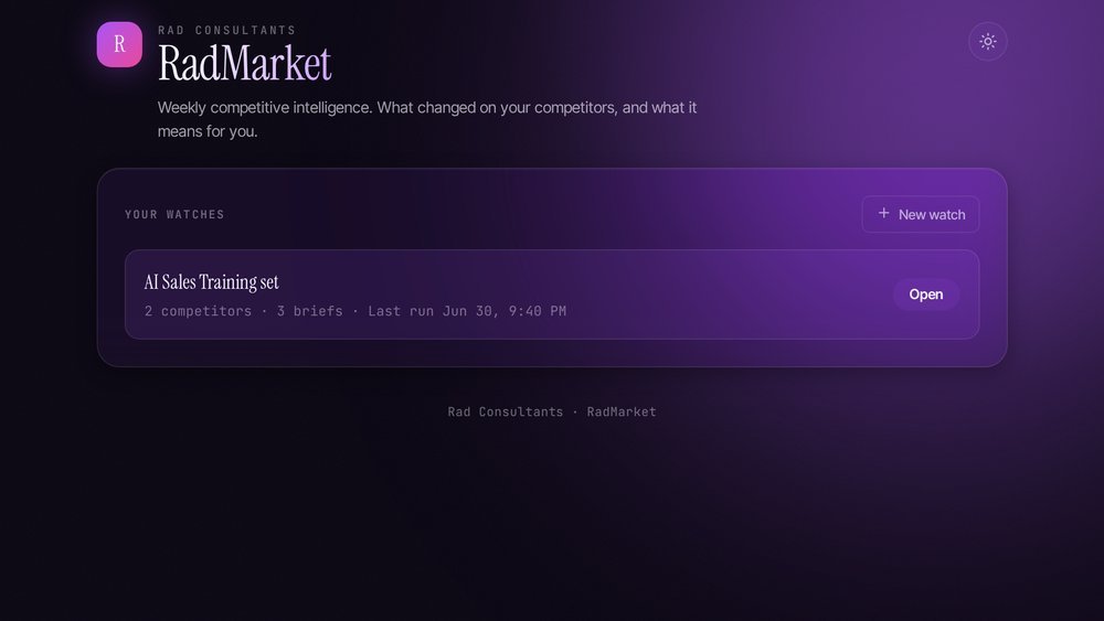 RadMarket live product screenshot
