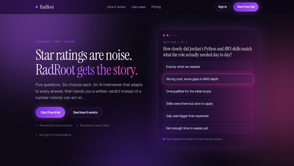 RadRoot live product screenshot