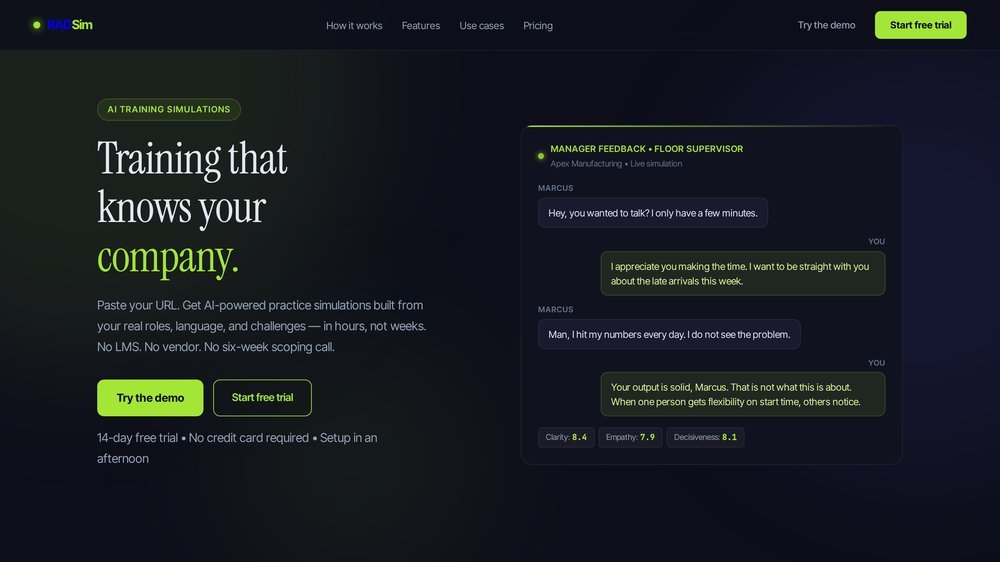 RadSim live product screenshot