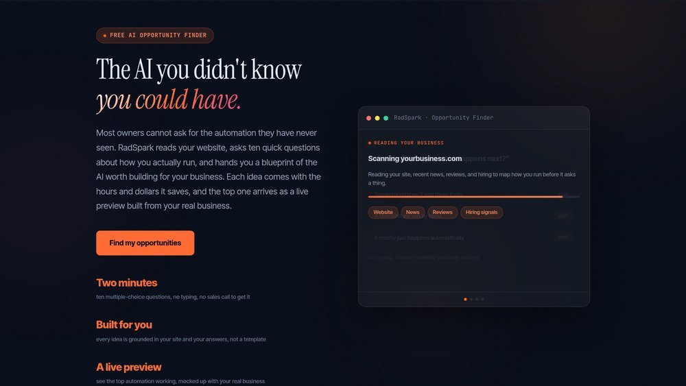 RadSpark live product screenshot
